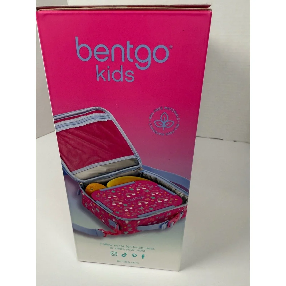 Bentgo Kids Lunch box Set Kids Pink New Rainbow Butterfly Insulated Leak-Proof